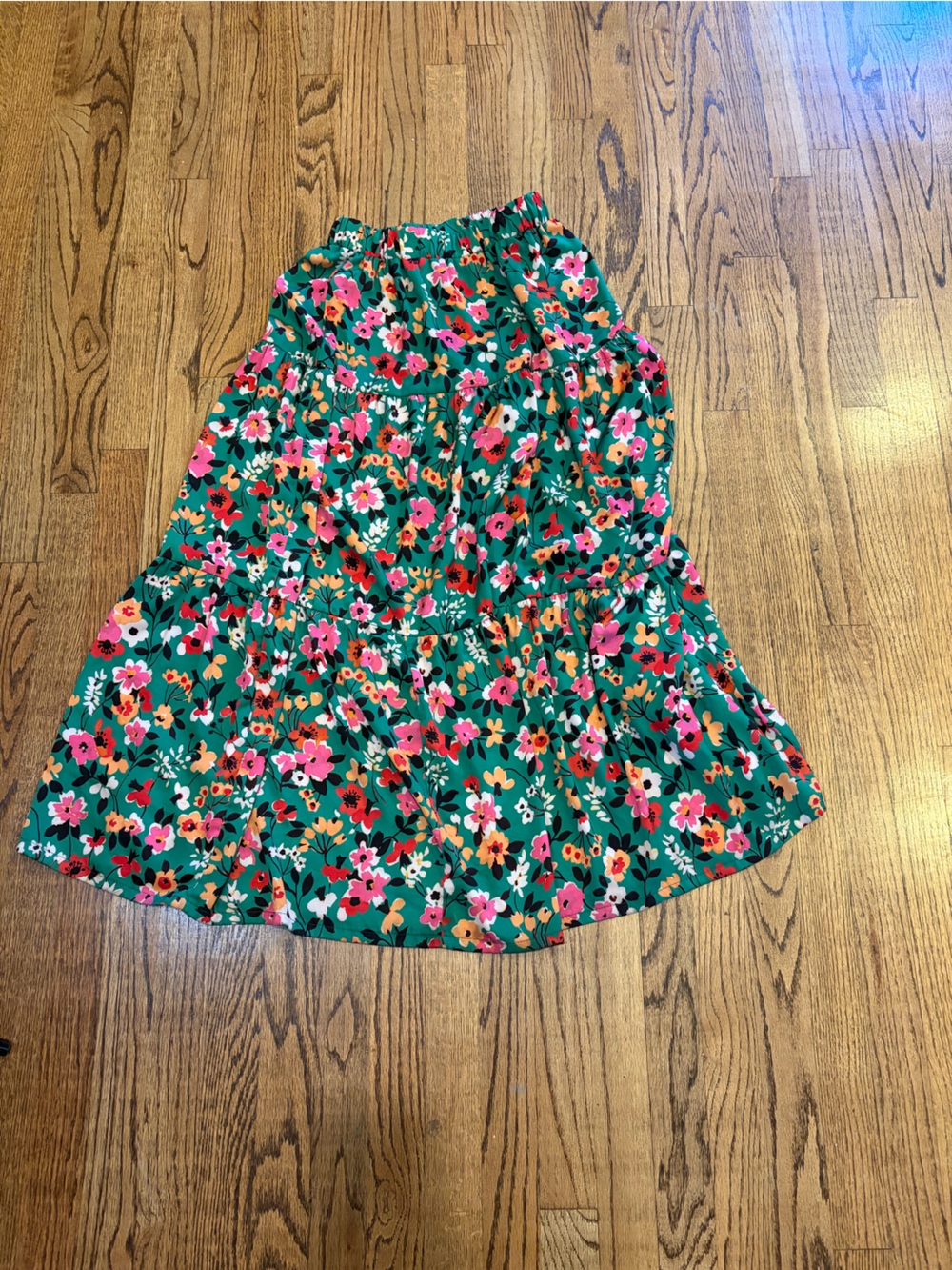 Third Green Floral Elastic Waist Skirt — XXS